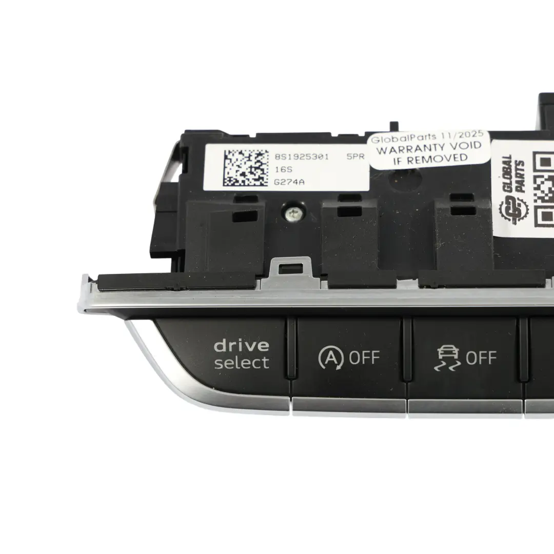 Panel Interruptores Salpicadero Luces Emergencia Conducción para Audi TT FV con número de pieza 8S1925301 Audi TT FV Panel Interruptores Salpicadero Luces Emergencia Conducción - SKU 8S1925301 - Número de pieza 8S1925301