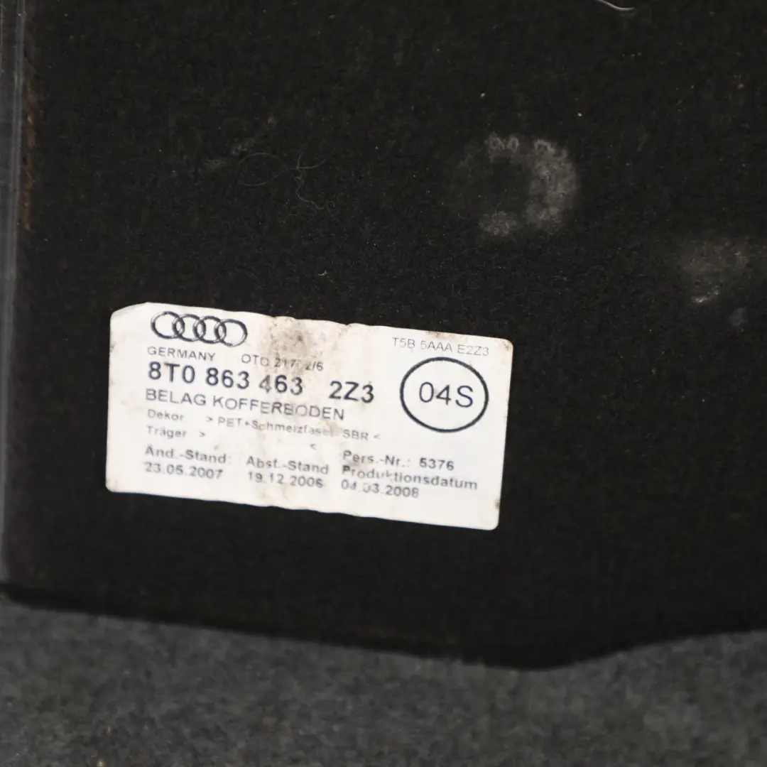 Audi A4 B8 Boot Trunk Floor Carpet Luggage Compartment Black - SKU 8T0863463-1 - Part number 8T0863463