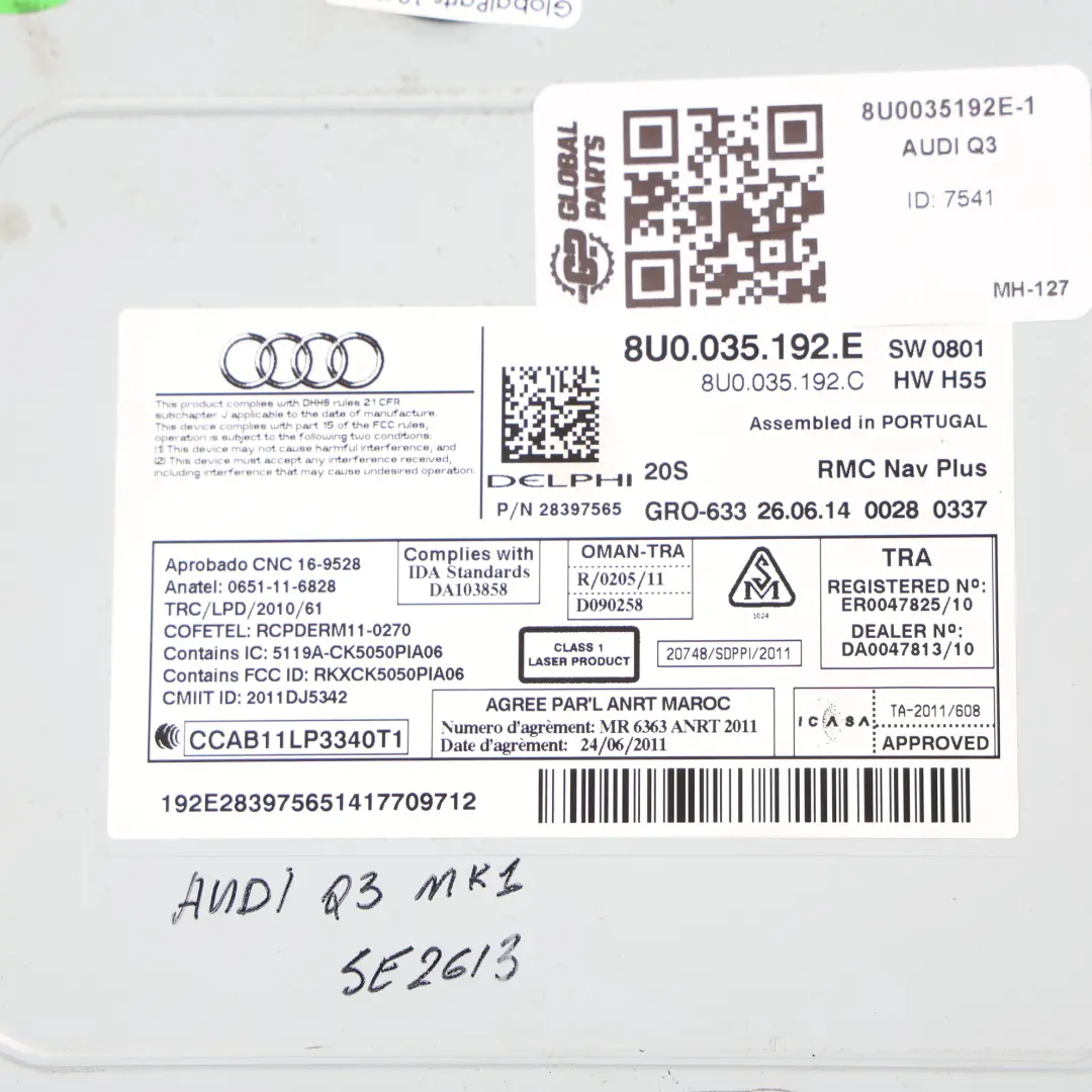 Audi Q3 8U Multimedia MMI Radio CD Sat Nav Steuergerät Modul ECU - SKU 8U0035192E-1 - Teilenummer 8U0035192E