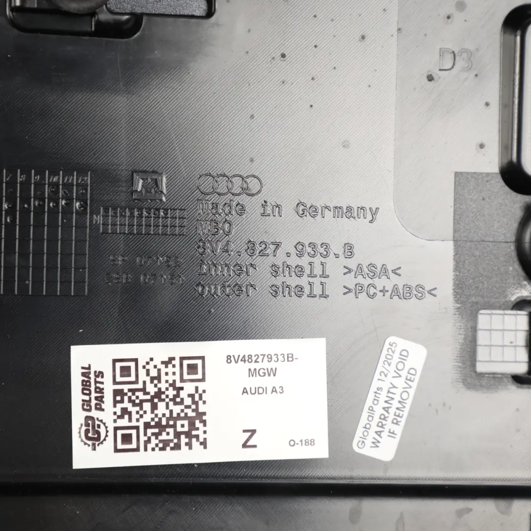 Audi A3 8V Rear Spoiler Boot Lid Trim Glacier White Pearl - S9R - SKU 8V4827933B-MGW - Part number 8V4827933B