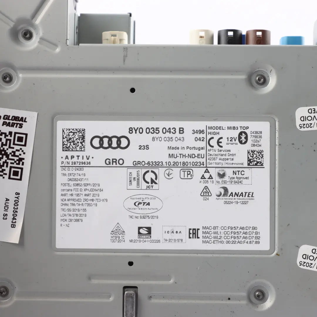 Audi A3 8Y Multimedia Radio CD Player Bluetooth Control Head Unit - SKU 8Y0035043B - Part number 8Y0035043B