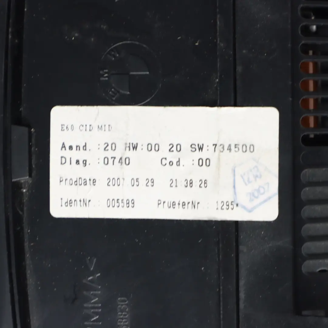 On-board Navigation Display Monitor Screen 6,5" to BMW E60 E63 with Part number 9141807 BMW E60 E63 On-board Navigation Display Monitor Screen 6,5" - SKU 9141807-1 - Part number 9141807