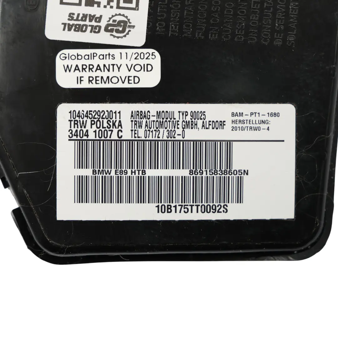 BMW Z4 E89 Roadster Cabrio Modulo Aria Anteriore Destra Lato Sedile - SKU 9158386 - Numero di parte 9158386