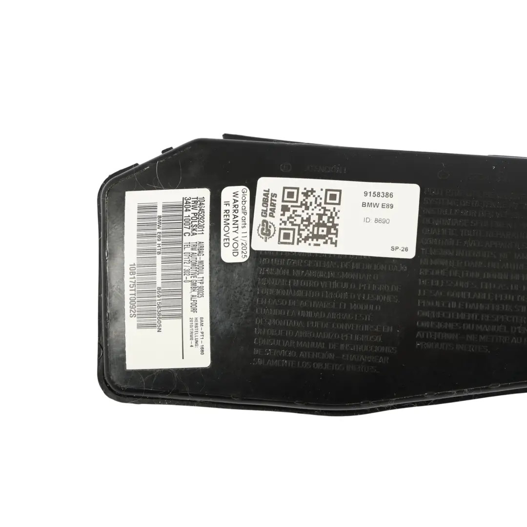 BMW Z4 E89 Roadster Cabrio Modulo Aria Anteriore Destra Lato Sedile - SKU 9158386 - Numero di parte 9158386