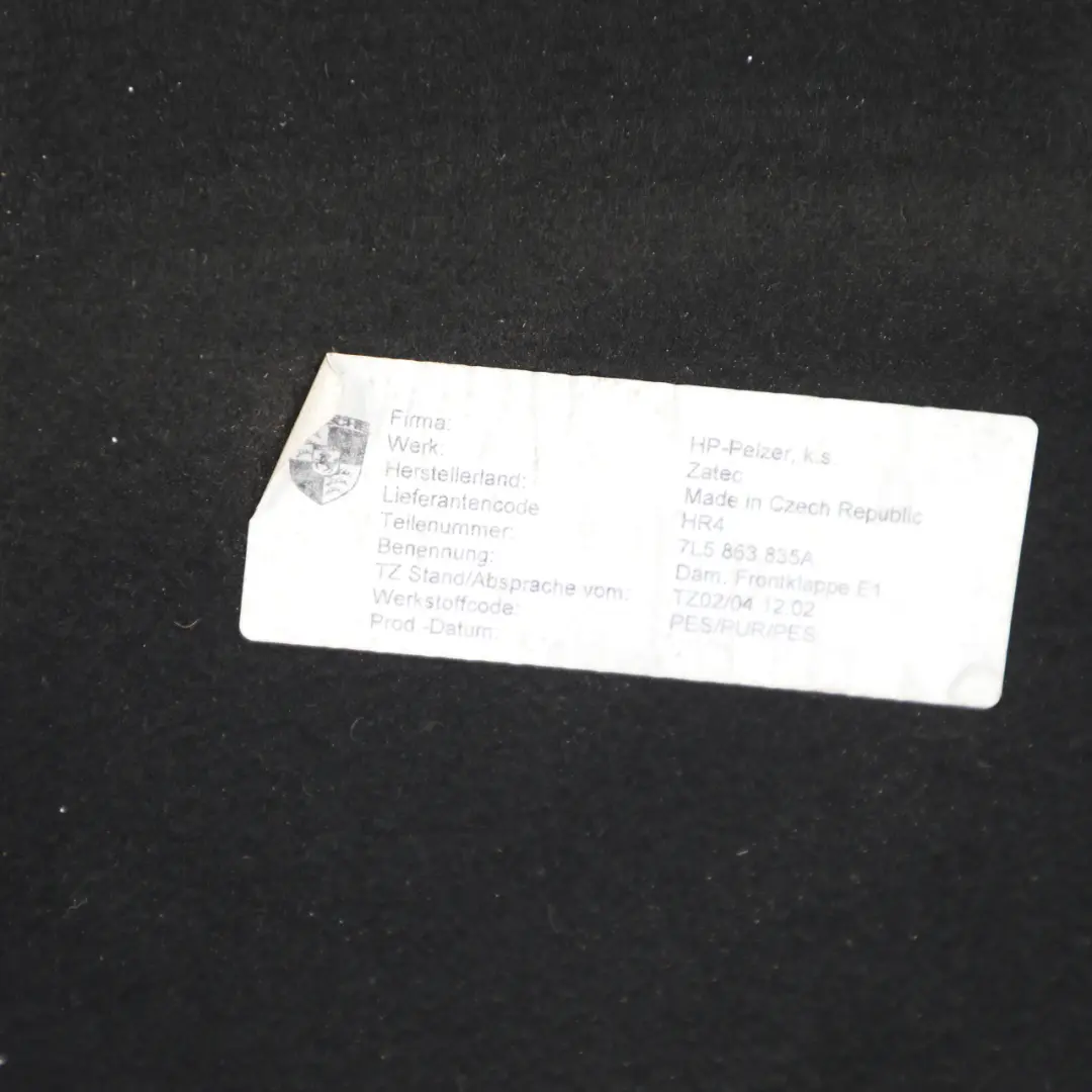 Porsche Cayenne 955 Hood Bonnet Engine Compartment Sound Insulation 7L5863835A - SKU 95555671100 - Part number 95555671100