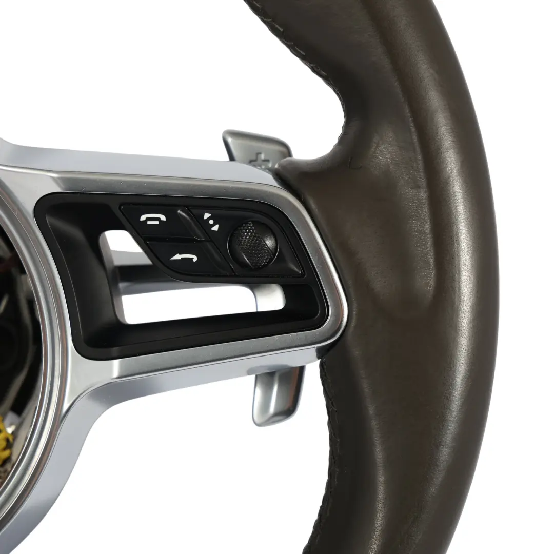 Porsche Macan 95B Steering Wheel Brown Leather Paddle Shift - SKU 95B419798D - Part number 95B419798D