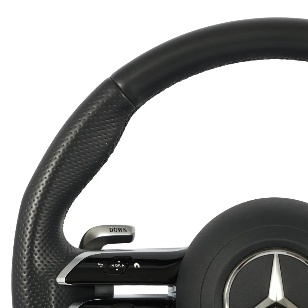 Volant Direction Cuir Palettes Changement Ensemble pour Mercedes W177 AMG à propos du numéro de pièce A0994601907 Mercedes W177 AMG Volant Direction Cuir Palettes Changement Ensemble - SKU A0994601907-SET - Numéro de pièce A0994601907