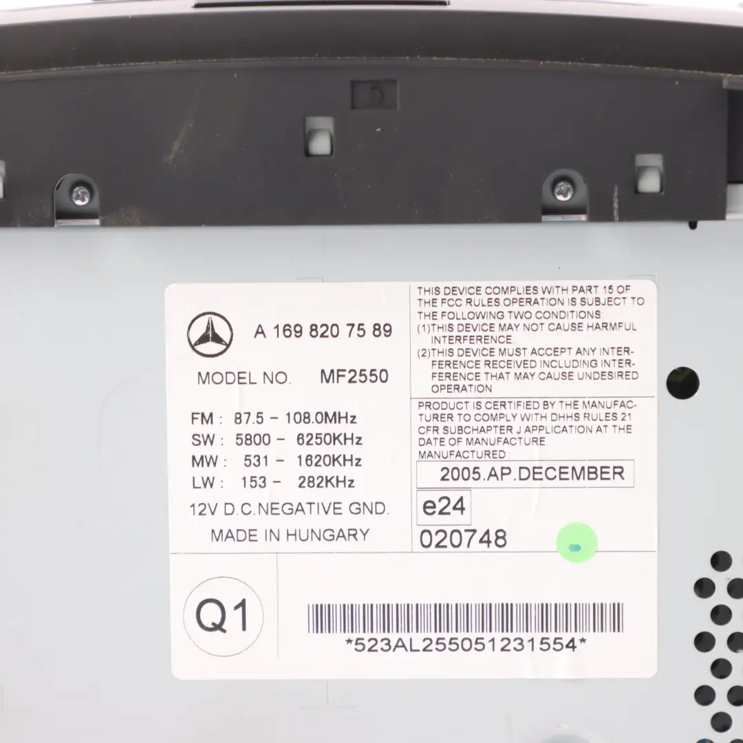 Mercedes W169 W245 CD Player Radio Audio Head Unit - SKU A1698207589-1 - Part number A1698207589