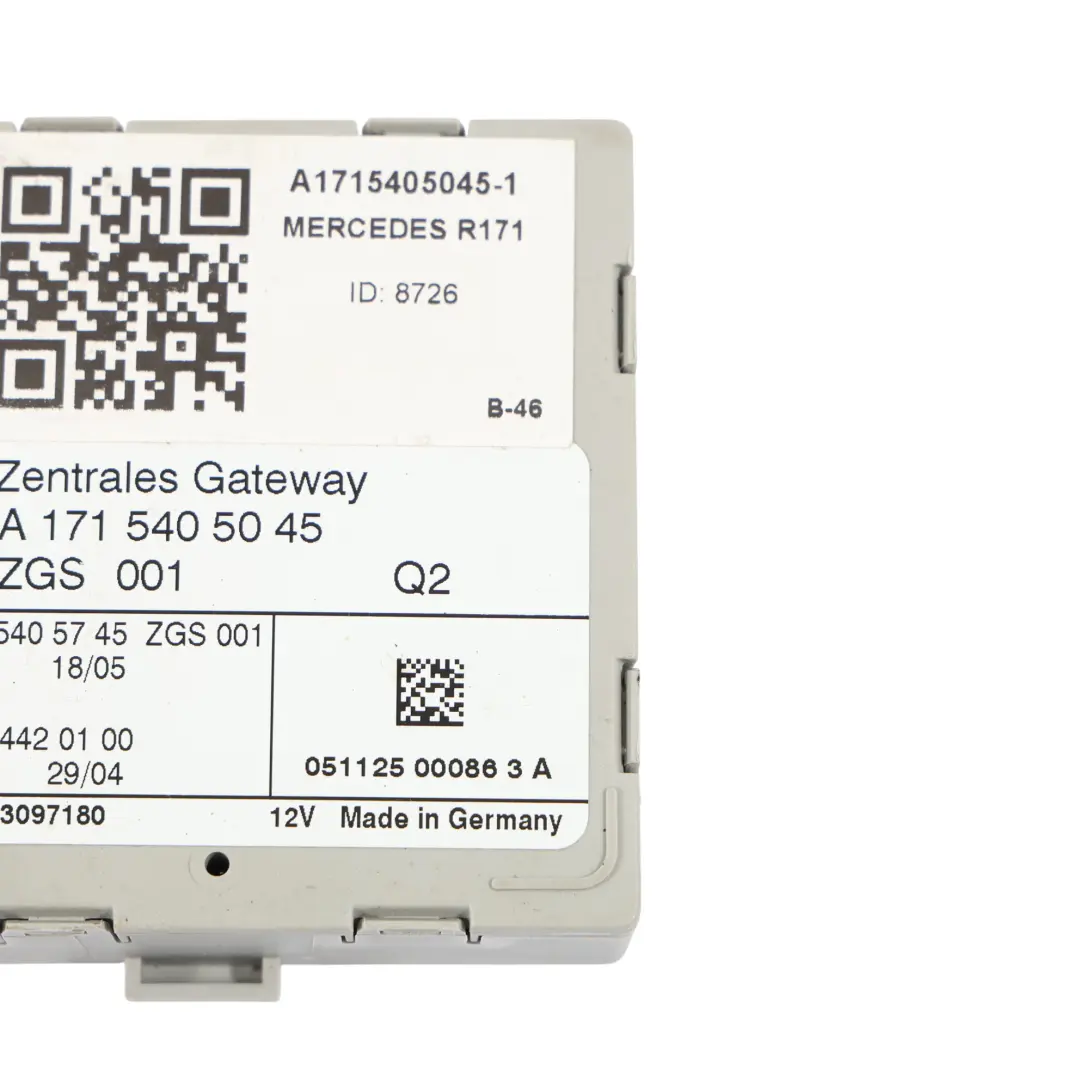 Unidad Control ECU Módulo Puerta Enlace Central para Mercedes SLK R171 con número de pieza A1715405045 Mercedes SLK R171 Unidad Control ECU Módulo Puerta Enlace Central - SKU A1715405045-1 - Número de pieza A1715405045