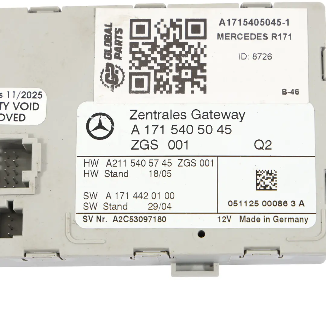Mercedes SLK R171 Central Gateway Module ECU Control Unit - SKU A1715405045-1 - Part number A1715405045
