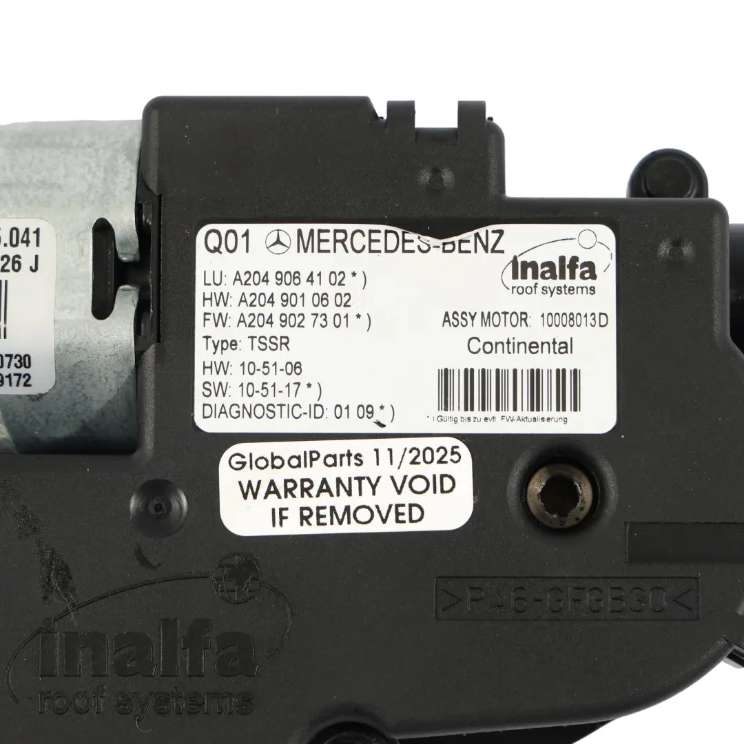 Mercedes W204 Panoramic Sunroof Sliding Motor Regulator Unit A2049005310 - SKU A2049064102 - Part number A2049064102