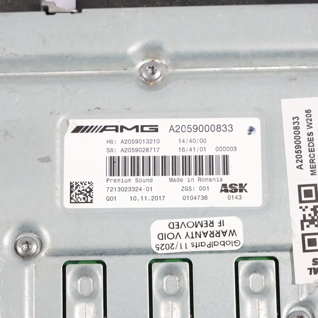 Mercedes W205 AMG Amplifier Premium Audio System Burmester - SKU A2059000833 - Part number A2059000833