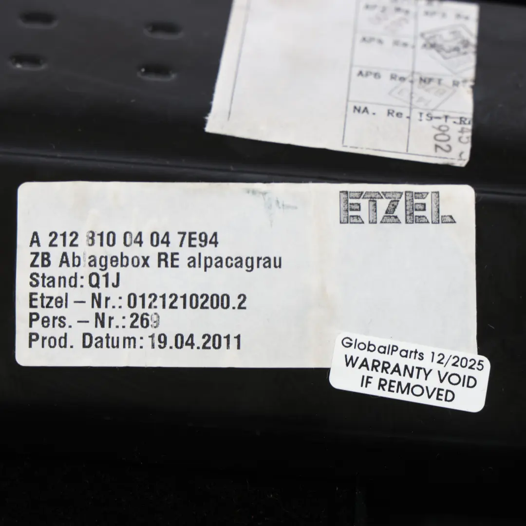 Mercedes W212 Compartiment Rangement Siège Gris Alpaga Avant Droit - SKU A2128100404-1 - Numéro de pièce A2128100404