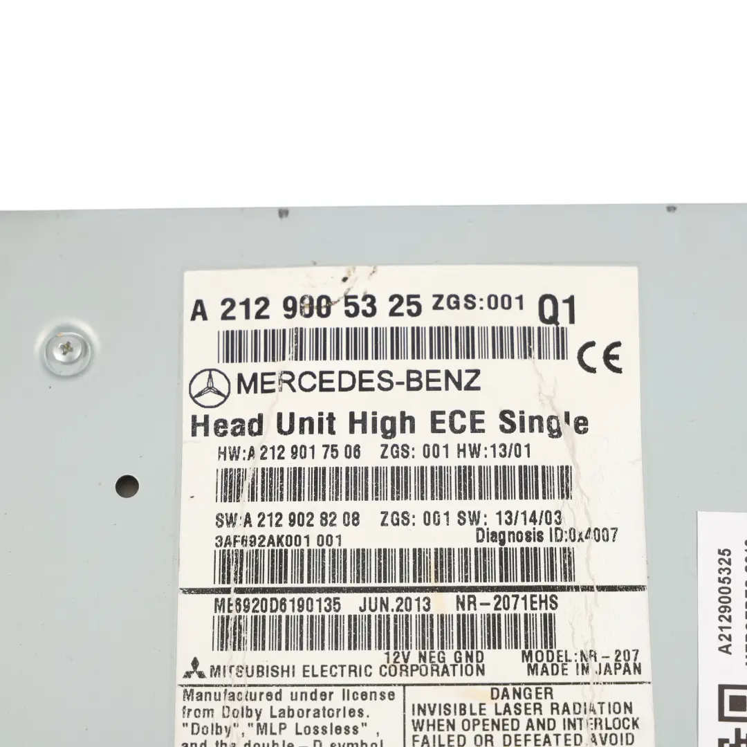 Mercedes W212 MMI Lettore CD Navigatore Unità principale Stereo - SKU A2129005325 - Numero di parte A2129005325