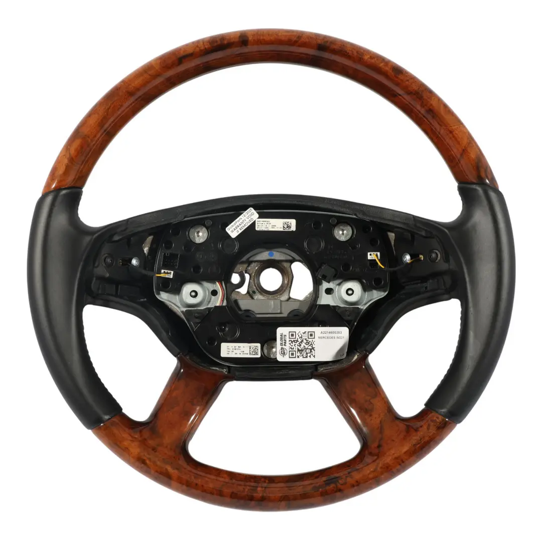 Steering Wheel Black Leather Wood Burr Walnut to Mercedes C216 W221 with Part number A2214600303 Mercedes C216 W221 Steering Wheel Black Leather Wood Burr Walnut - SKU A2214600303 - Part number A2214600303