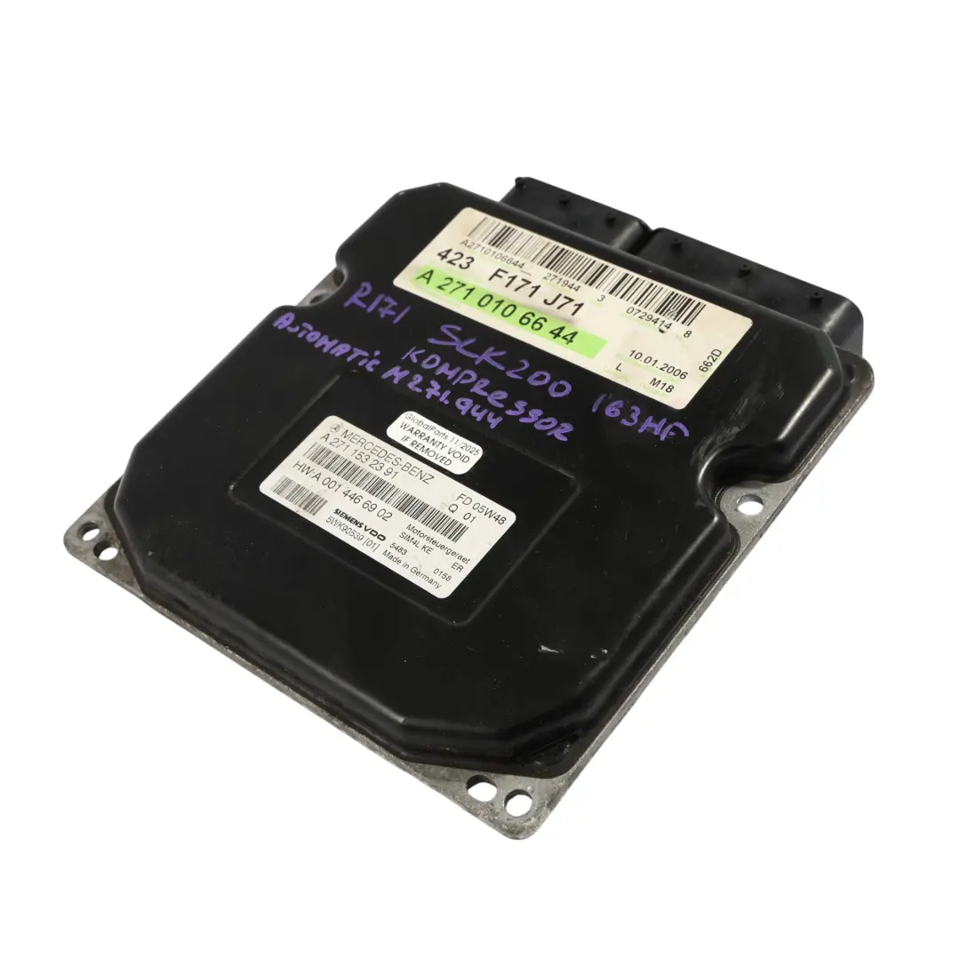 Mercedes R171 SLK200 M271.944 163CH Calculateur Moteur Automatique - SKU A2710106644-1 - Numéro de pièce A2710106644