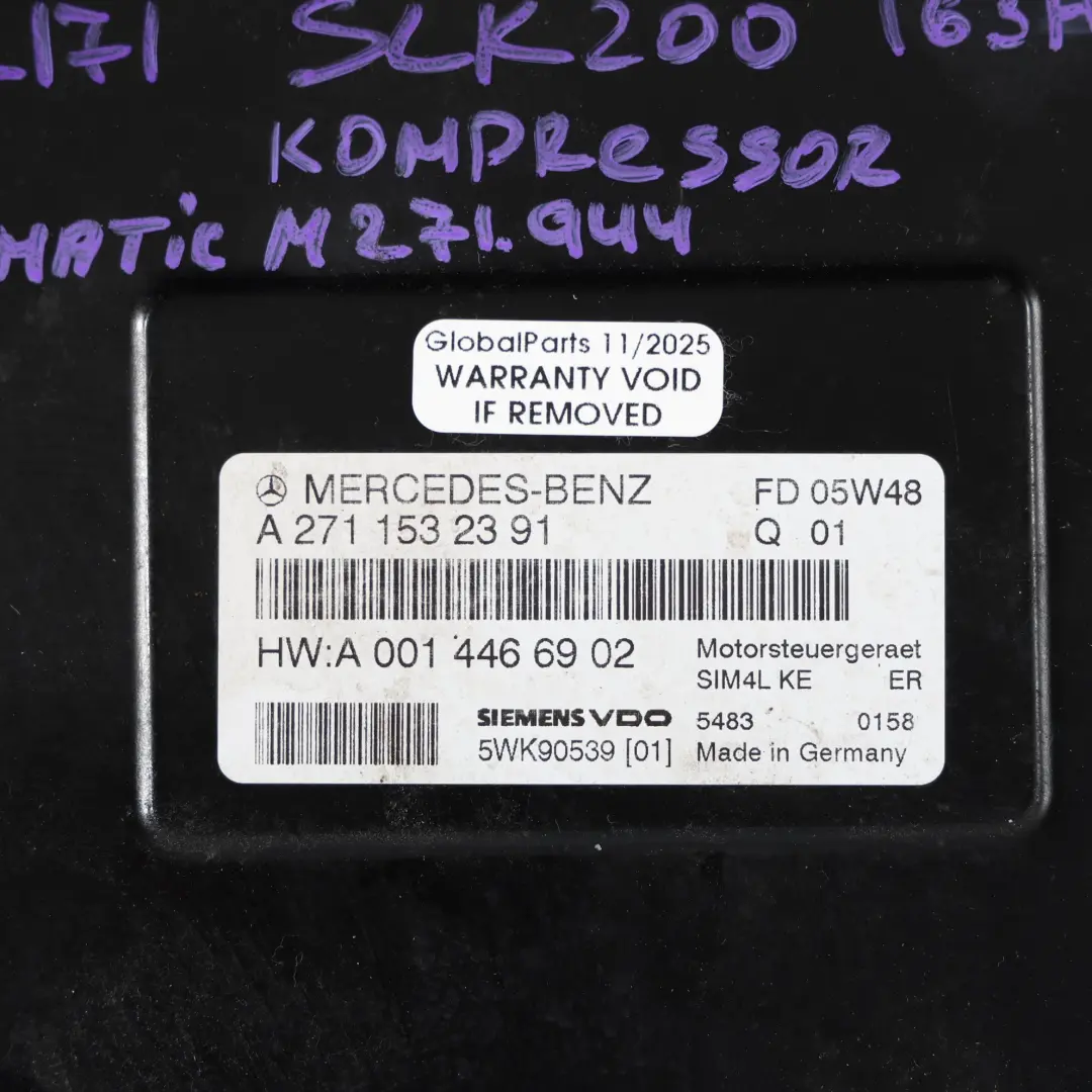 M271.944 163HP Sterownik Silnika ECU Automat do Mercedes R171 o numerze A2710106644 Mercedes R171 M271.944 163HP Sterownik Silnika ECU Automat - SKU A2710106644-1 - Numer Części A2710106644