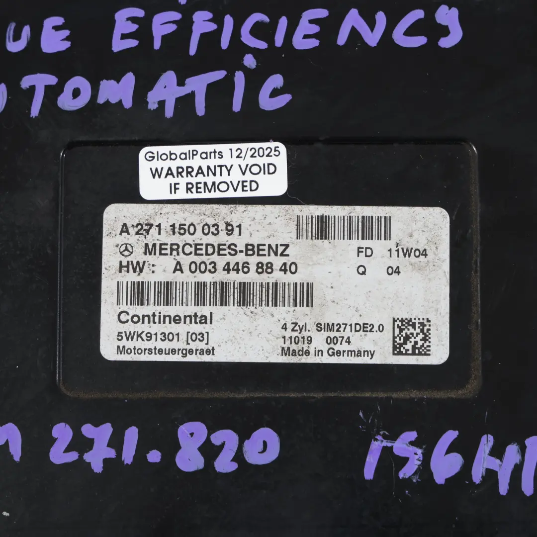 Mercedes W204 C207 W212 M271 156CH Kit Calculateur Moteur Automat - SKU A2711500391-12 - Numéro de pièce A2711500391