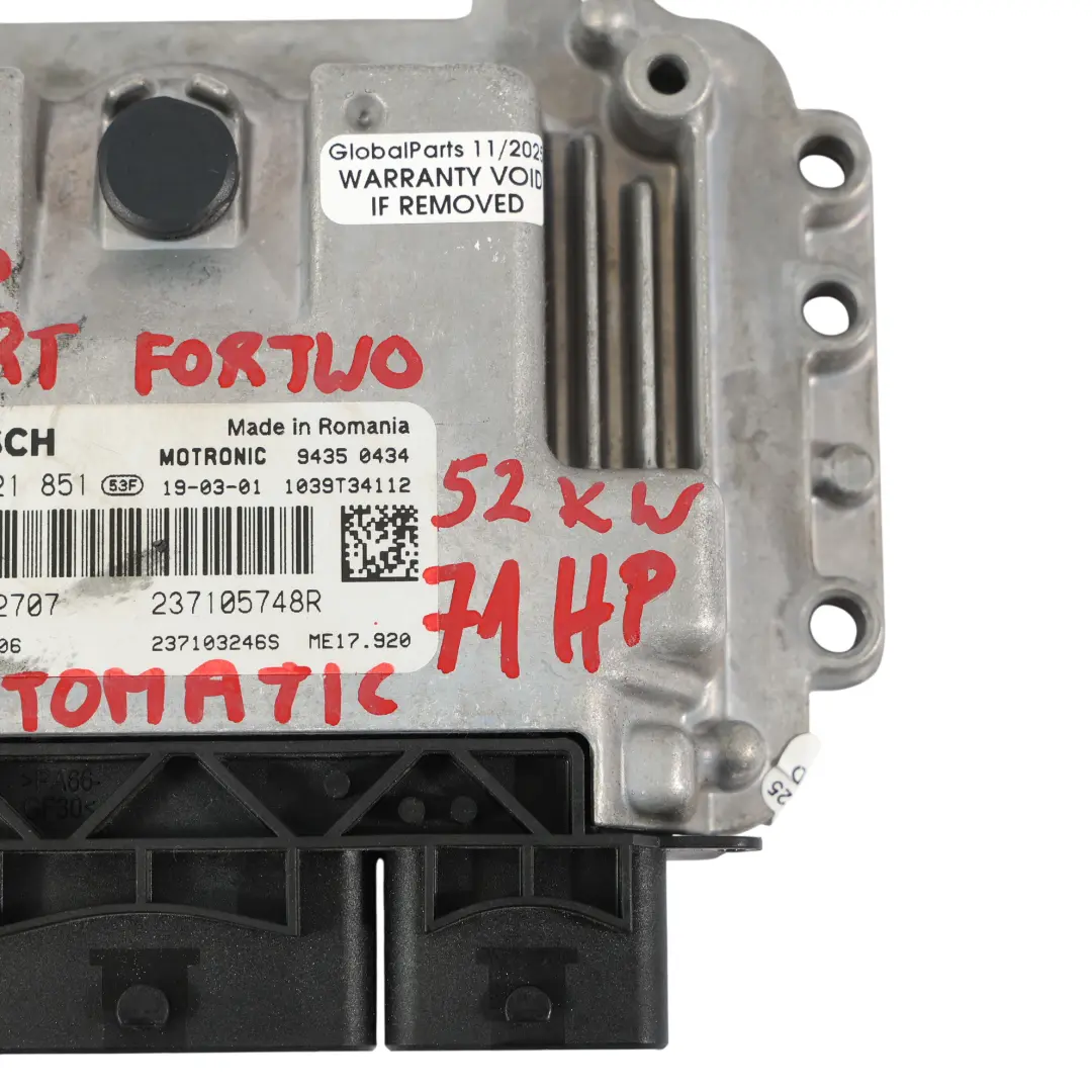Smart ForTwo C453 M281.920 71HP Engine Control Unit ECU 237105748R Automatic - SKU A2819002707 - Part number A2819002707