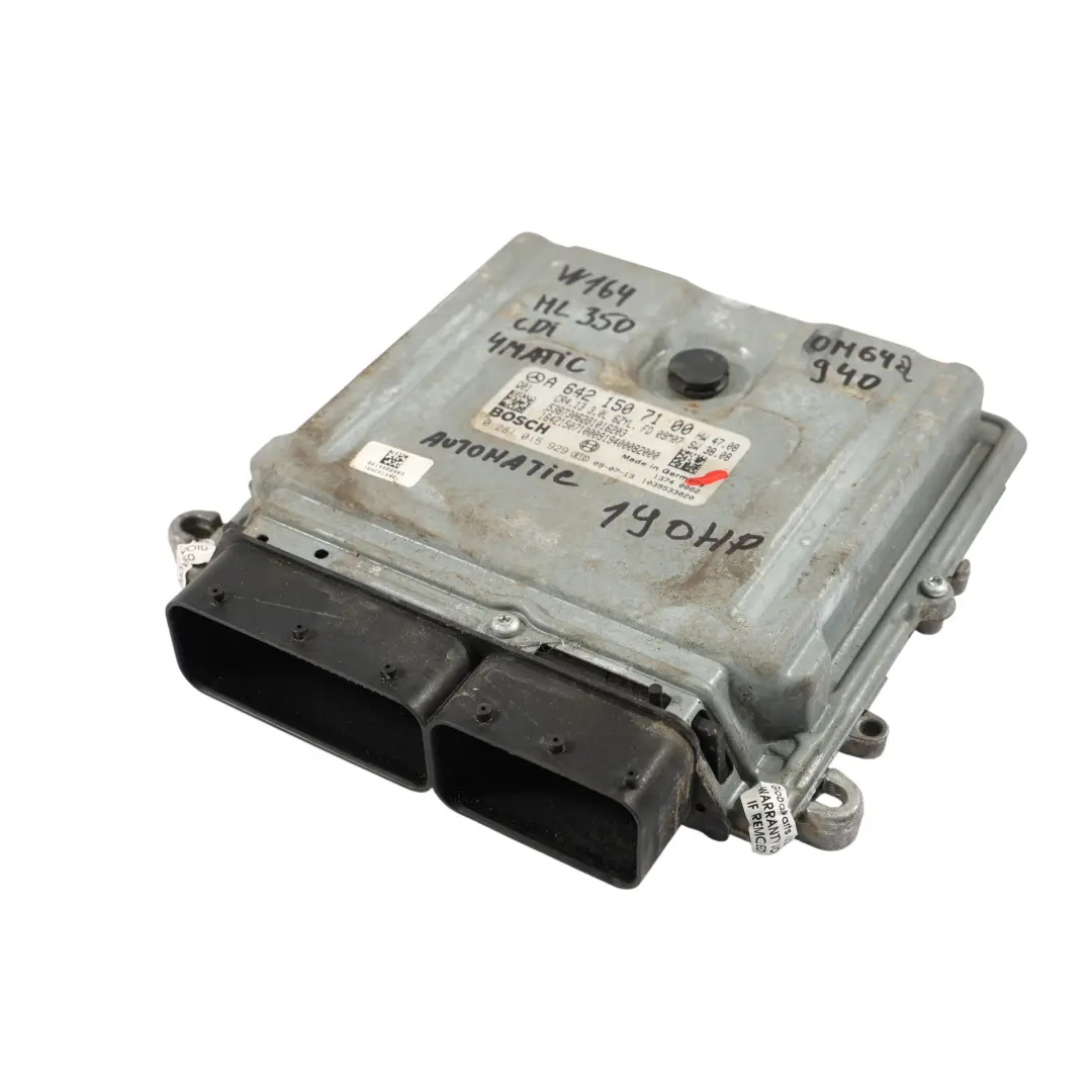 ML350 OM642 4-Matic 224HP Control Motor ECU Automático para Mercedes W164 con número de pieza A6421507100 Mercedes W164 ML350 OM642 4-Matic 224HP Control Motor ECU Automático - SKU A6421507100 - Número de pieza A6421507100