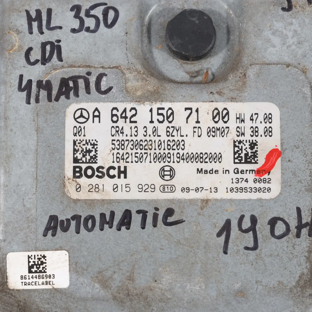 ML350 OM642 4-Matic 224HP Controllo Motore Automatico per Mercedes W164 con numero di parte A6421507100 Mercedes W164 ML350 OM642 4-Matic 224HP Controllo Motore Automatico - SKU A6421507100 - Numero di parte A6421507100