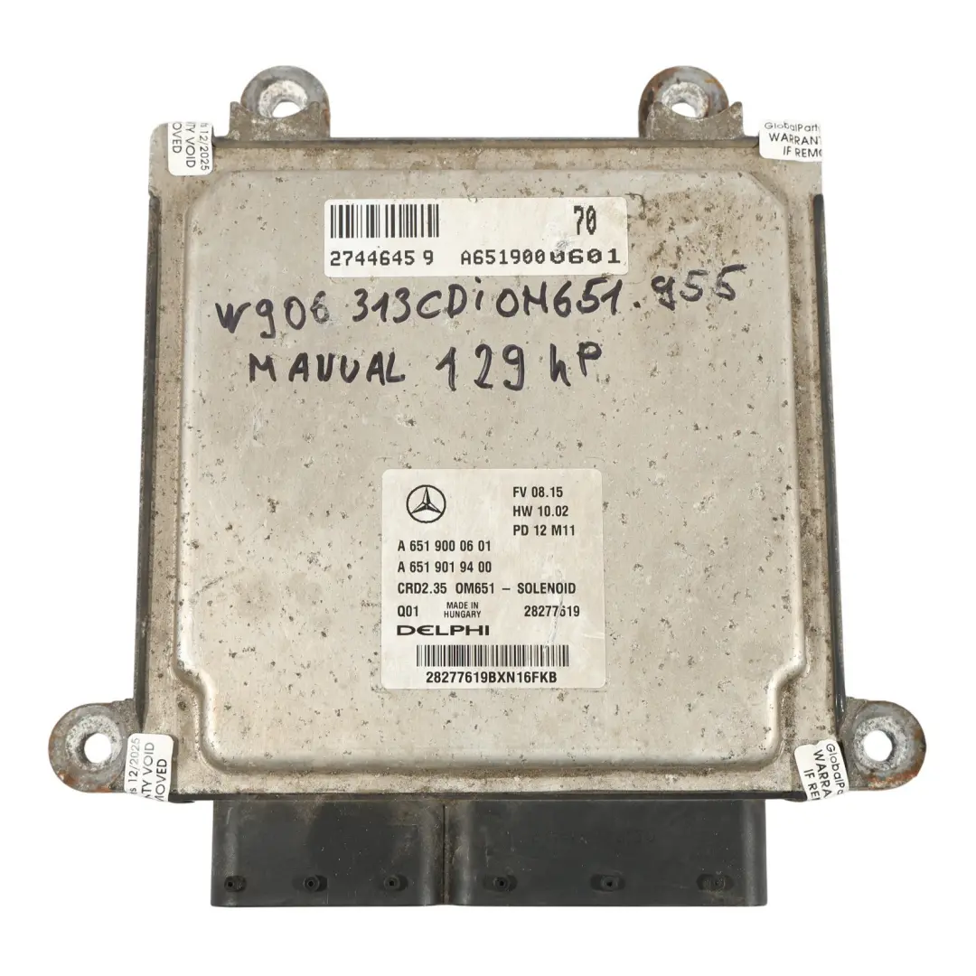 Mercedes W906 313 CDI 651.955 129PS Motor Steuergerät Kit Manuel - SKU A6519000601-3 - Teilenummer A6519000601