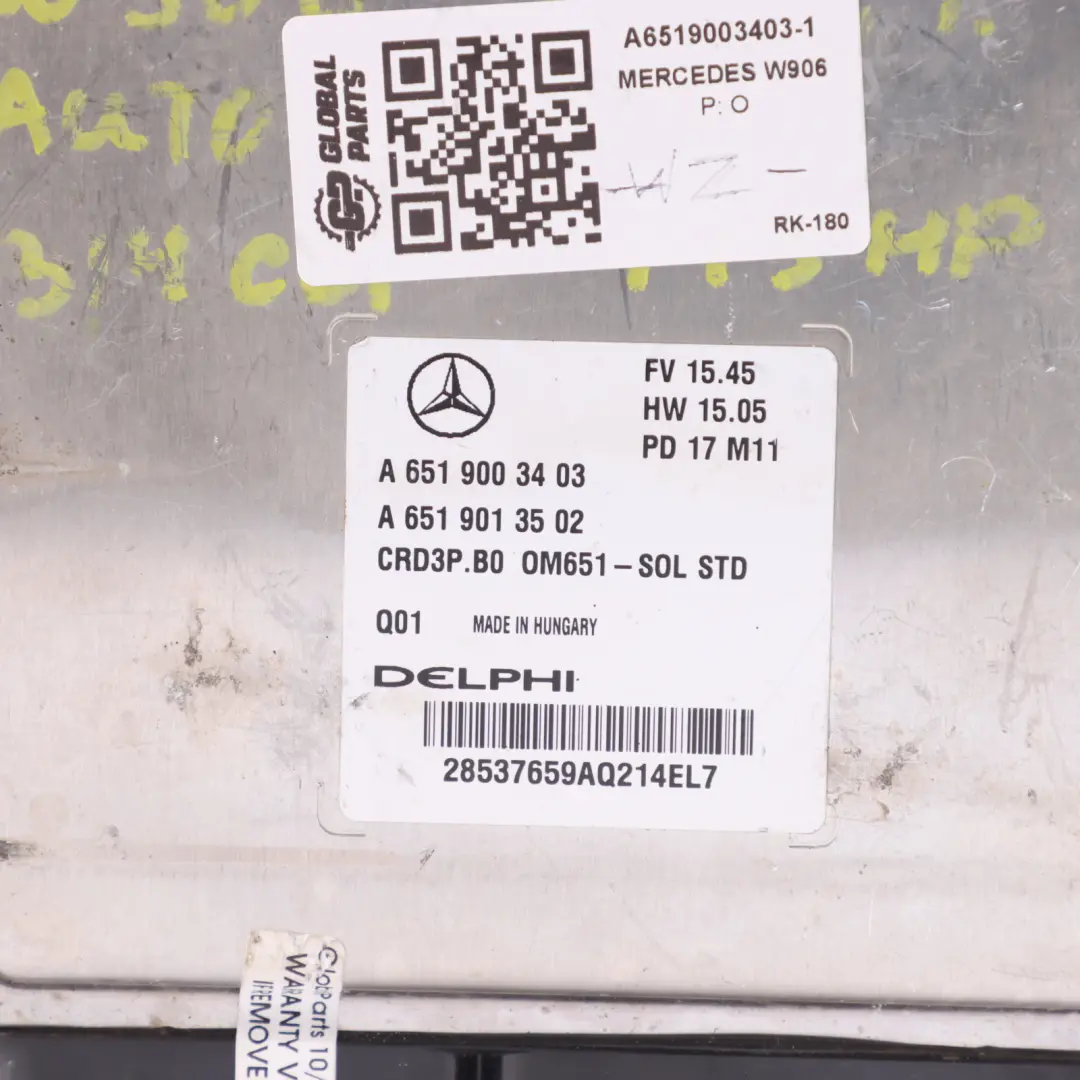 Mercedes W906 314 CDI Kit ECU Modulo Motore OM651 Automatico - SKU A6519003403-1 - Numero di parte A6519003403