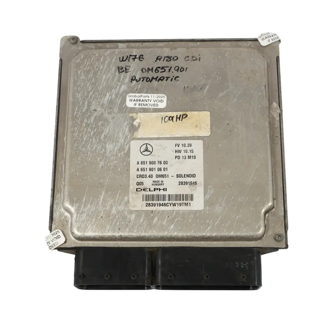 Mercedes W176 A180 CDI OM651.901 109HP Engine Unit ECU Kit Automatic - SKU A6519007600-5 - Part number A6519007600