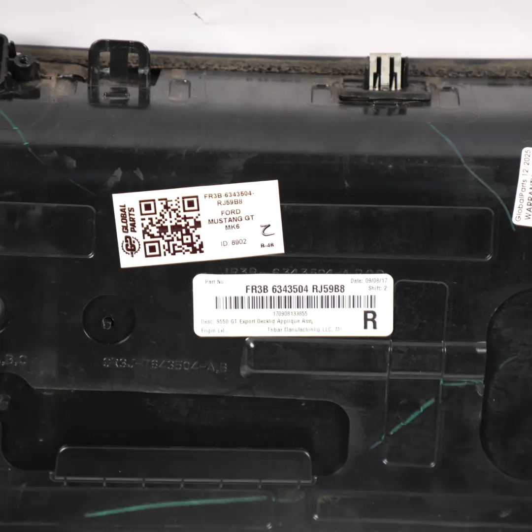 Mk6 Rear Decklid Panel Trim Cover FR3B-6343504-RJ to Ford Mustang GT with Part number FR3B-6343504-RJ59B8 Ford Mustang GT Mk6 Rear Decklid Panel Trim Cover FR3B-6343504-RJ - SKU FR3B-6343504-RJ59B8 - Part number FR3B-6343504-RJ59B8