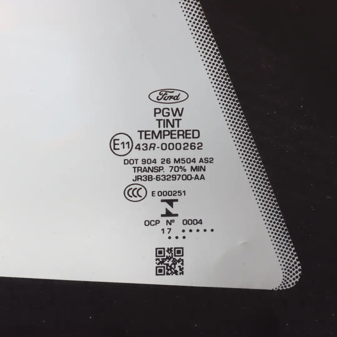 Ford Mustang VI Quarter Window Glass Rear Right O/S Side AS2 - SKU JR3B-6329700-AC - Part number JR3B-6329700-AC