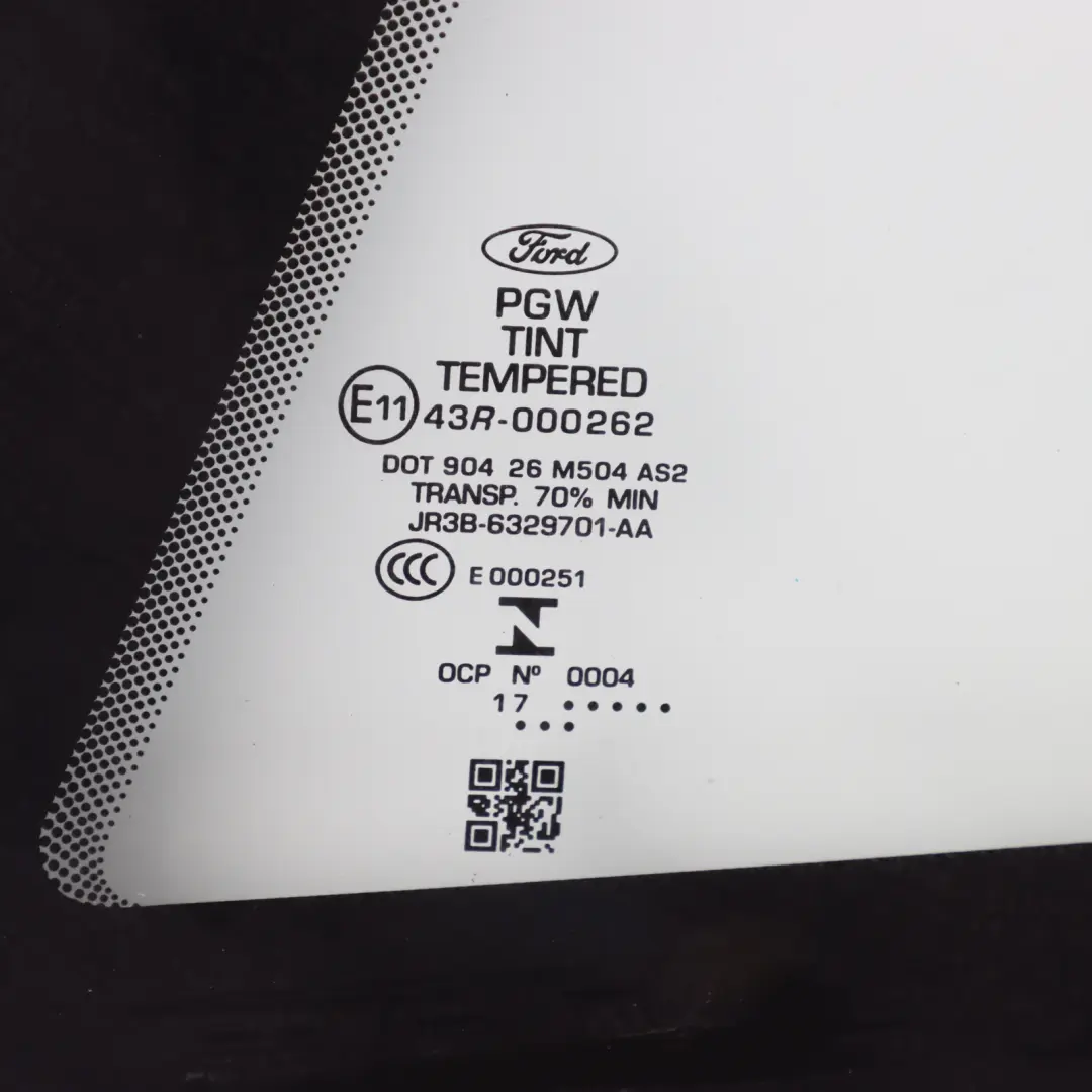 Quarter Window Glass Rear Left N/S Side AS2 to Ford Mustang VI with Part number JR3B-6329701-AA Ford Mustang VI Quarter Window Glass Rear Left N/S Side AS2 - SKU JR3B-6329701-AA - Part number JR3B-6329701-AA