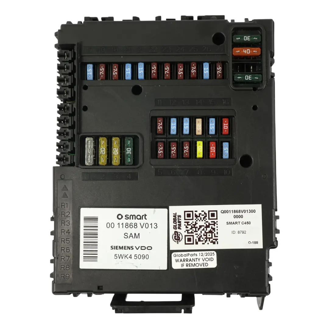 C450 SAM Control Unit Module Fuse Box to Smart Fortwo with Part number Q0011868V013000000 Smart Fortwo C450 SAM Control Unit Module Fuse Box - SKU Q0011868V013000000 - Part number Q0011868V013000000