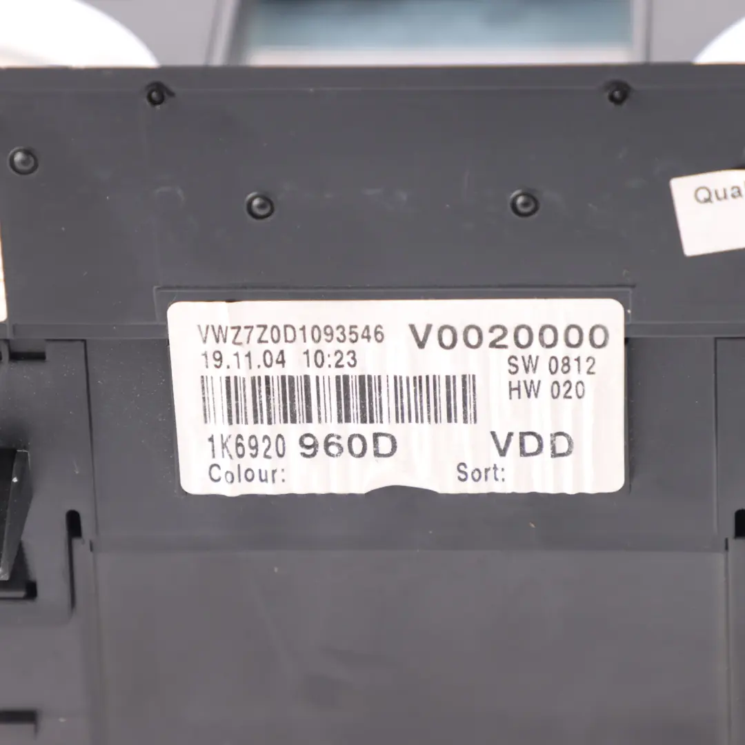 VW Volkswagen Golf Mk5 Instrument Cluster Speed Clocks Manual Petrol - SKU RHD-1K6920960D - Part number 1K6920960D