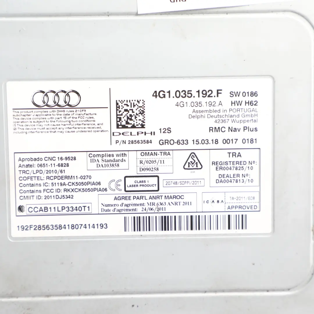 MMI Multimedia Sat Nav Navigation Control Head Unit to Audi A6 C7 with Part number 4G1035192F Audi A6 C7 MMI Multimedia Sat Nav Navigation Control Head Unit - SKU RHD-4G1035192F-1 - Part number 4G1035192F