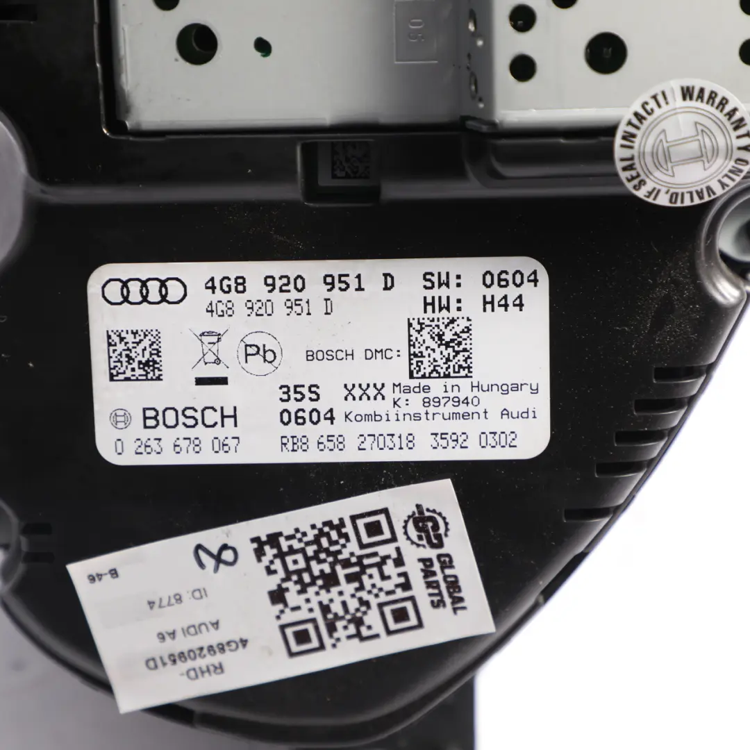 Instrument Cluster Speedo Clocks 1.8 TFSI Automatic to Audi A6 C7 with Part number 4G8920951D Audi A6 C7 Instrument Cluster Speedo Clocks 1.8 TFSI Automatic - SKU RHD-4G8920951D - Part number 4G8920951D