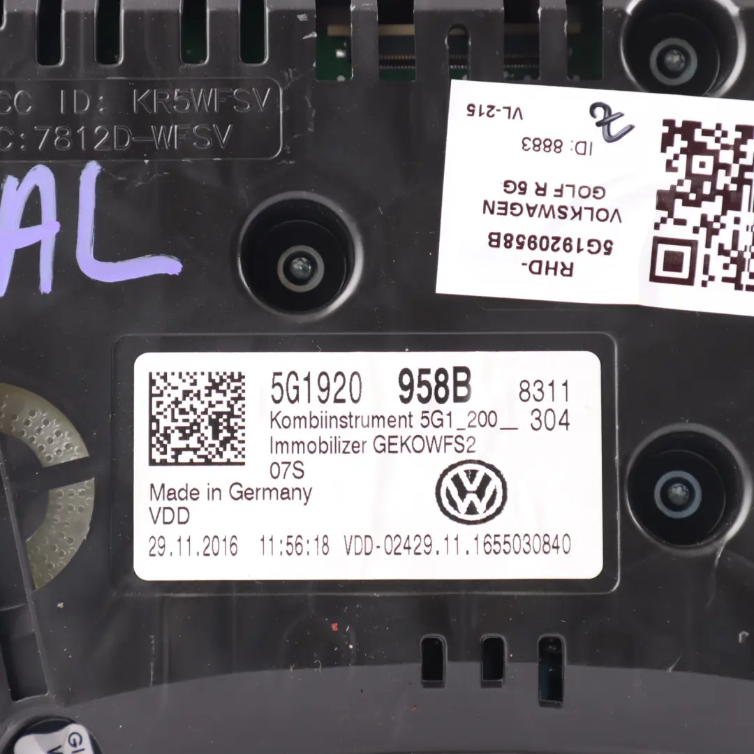 Instrument Cluster Speedo Clocks Petrol Manual to Volkswagen Golf R Mk7 with Part number 5G1920958B Volkswagen Golf R Mk7 Instrument Cluster Speedo Clocks Petrol Manual - SKU RHD-5G1920958B - Part number 5G1920958B