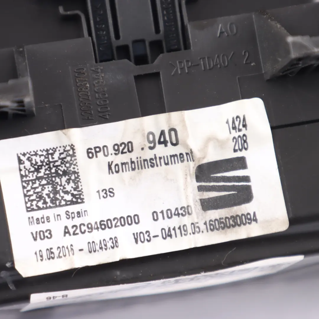 Seat Ibiza Mk4 6P Instrument Cluster Speedo Clocks Meter Manual Petrol - SKU RHD-6P0920940 - Part number 6P0920940