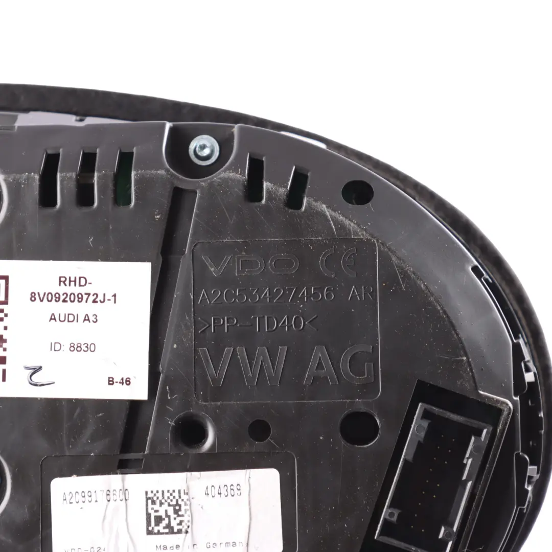 Instrument Cluster Speedometer Clocks Petrol Manual to Audi A3 8V with Part number 8V0920972J Audi A3 8V Instrument Cluster Speedometer Clocks Petrol Manual - SKU RHD-8V0920972J-1 - Part number 8V0920972J