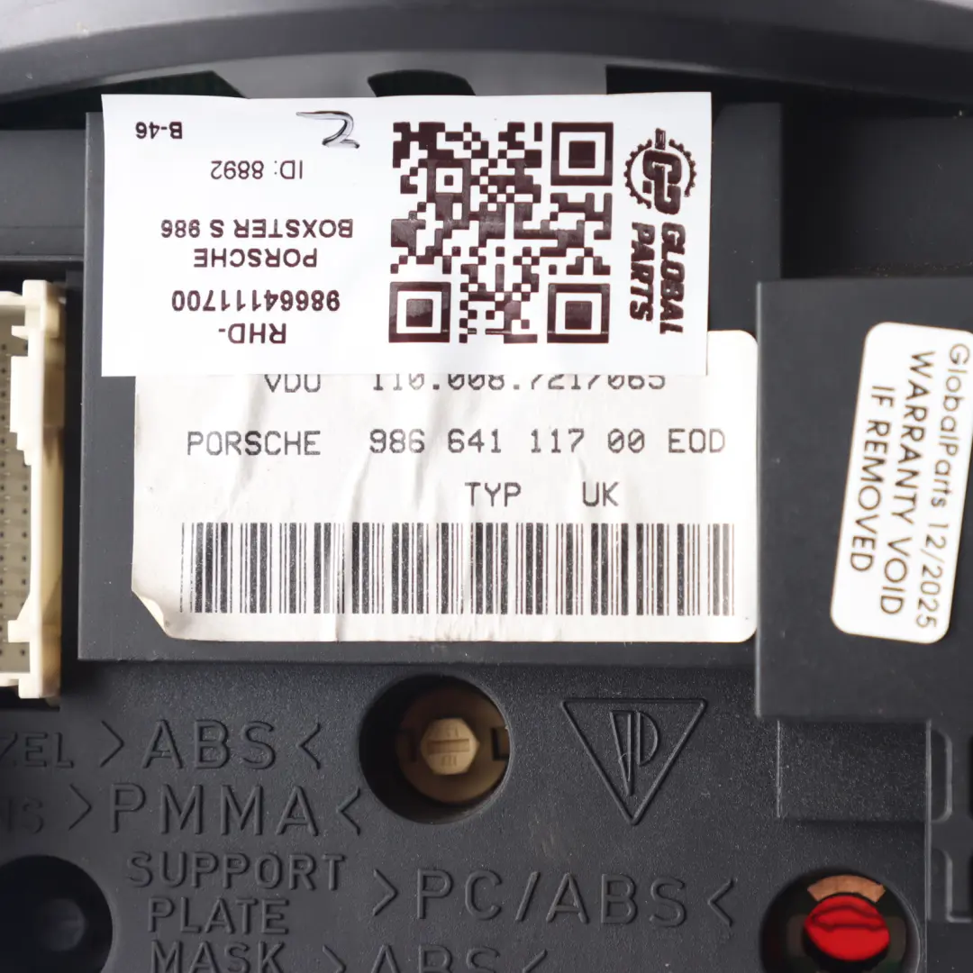 Instrument Cluster Speedometer Petrol Manual to Porsche Boxster 986 with Part number 98664111700 Porsche Boxster 986 Instrument Cluster Speedometer Petrol Manual - SKU RHD-98664111700 - Part number 98664111700