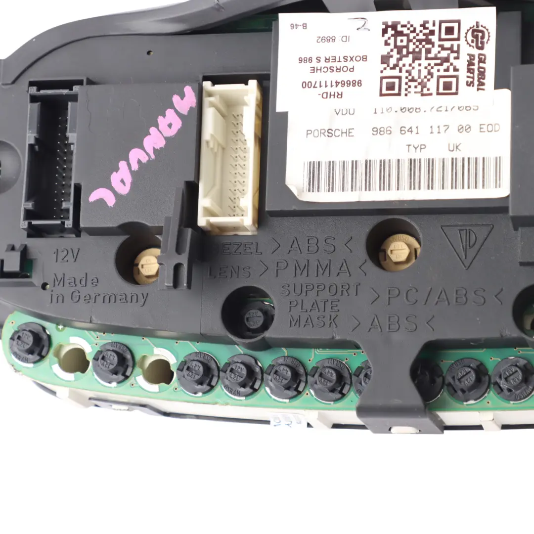 Porsche Boxster 986 Instrument Cluster Speedometer Petrol Manual - SKU RHD-98664111700 - Part number 98664111700
