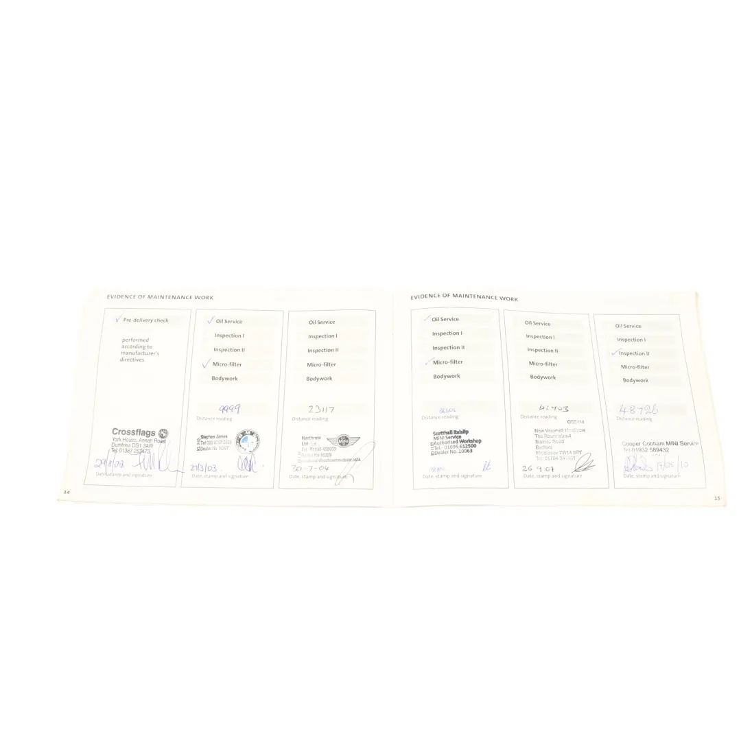 Mini R50 Service Booklet Maintenance Service Book - SKU 0156505 - Part number 0156505