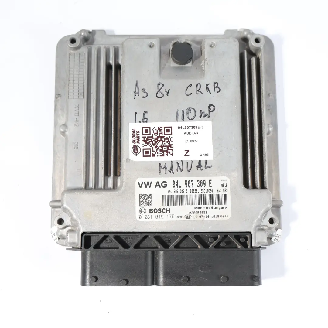Audi A3 8V 1.6 TDI CRKB 110HP Engine Control ECU Kit Manual - SKU 04L907309E-3 - Part number 04L907309E
