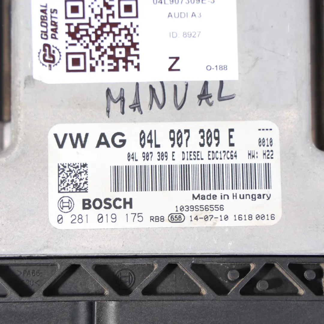Audi A3 8V 1.6 TDI CRKB 110HP Zestaw ECU Moduł Silnika Manual - SKU 04L907309E-3 - Numer Części 04L907309E