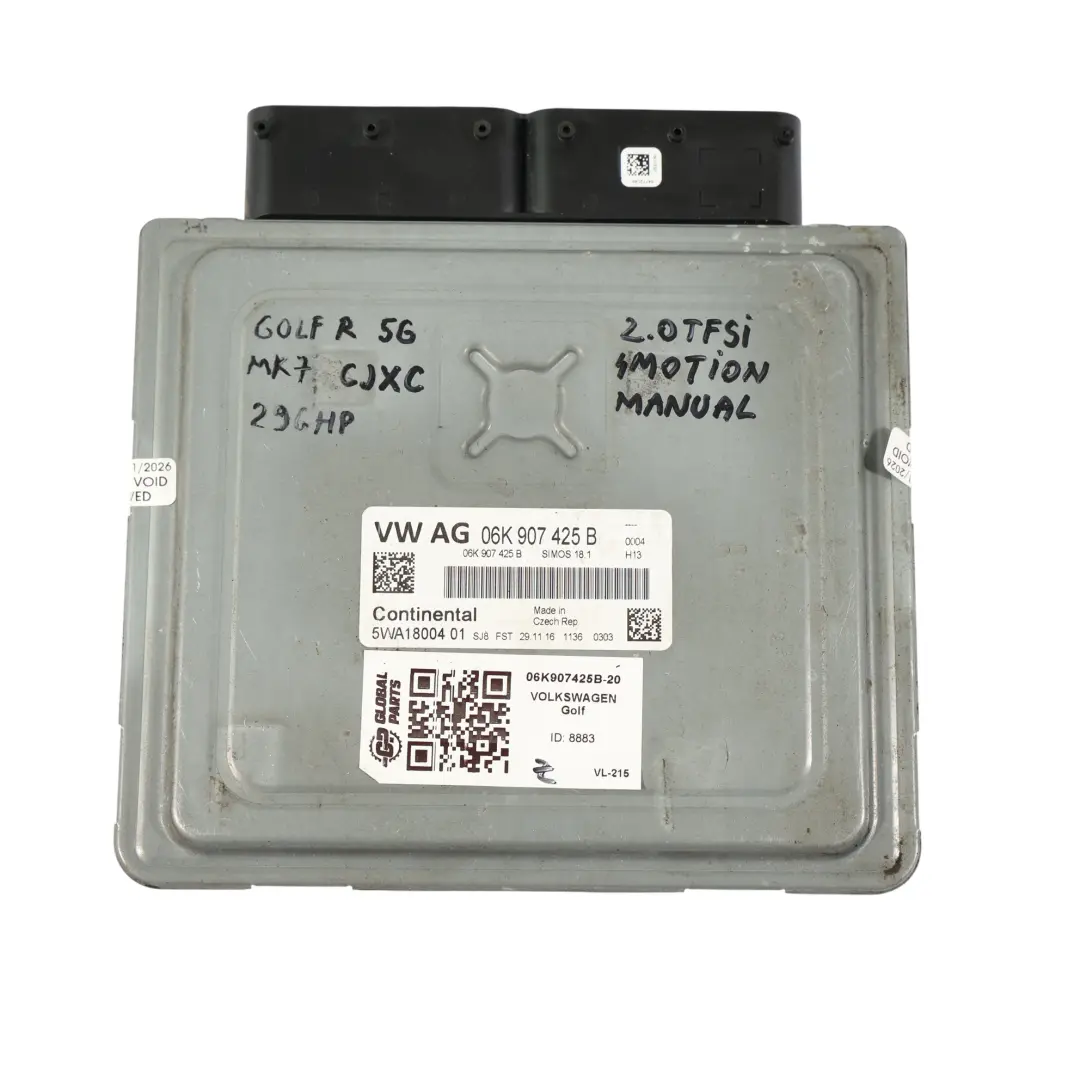 Volkswagen Golf R 5G MK7 2.0TFSI CJXC 300HP ECU Control Motor Manual - SKU 06K907425B-20 - Número de pieza 06K907425B