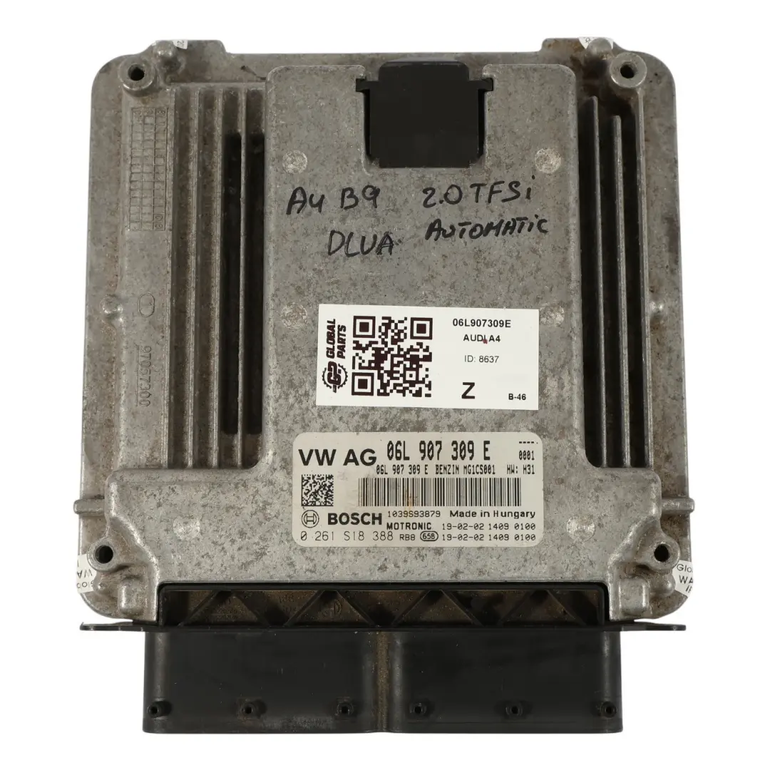 DLVA 190HP Unidad Control Motor ECU Automático para Audi A4 B9 2.0 TFSI con número de pieza 06L907309E Audi A4 B9 2.0 TFSI DLVA 190HP Unidad Control Motor ECU Automático - SKU 06L907309E - Número de pieza 06L907309E