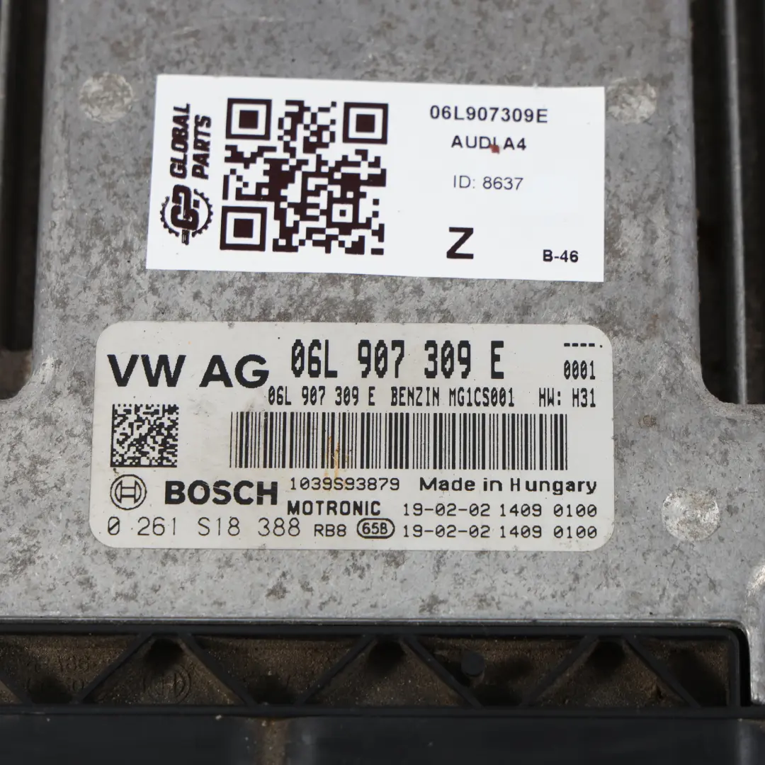 DLVA 190HP Motor Steuer Gerät ECU Automatik für Audi A4 B9 2.0 TFSI mit Teilenummer 06L907309E Audi A4 B9 2.0 TFSI DLVA 190HP Motor Steuer Gerät ECU Automatik - SKU 06L907309E - Teilenummer 06L907309E