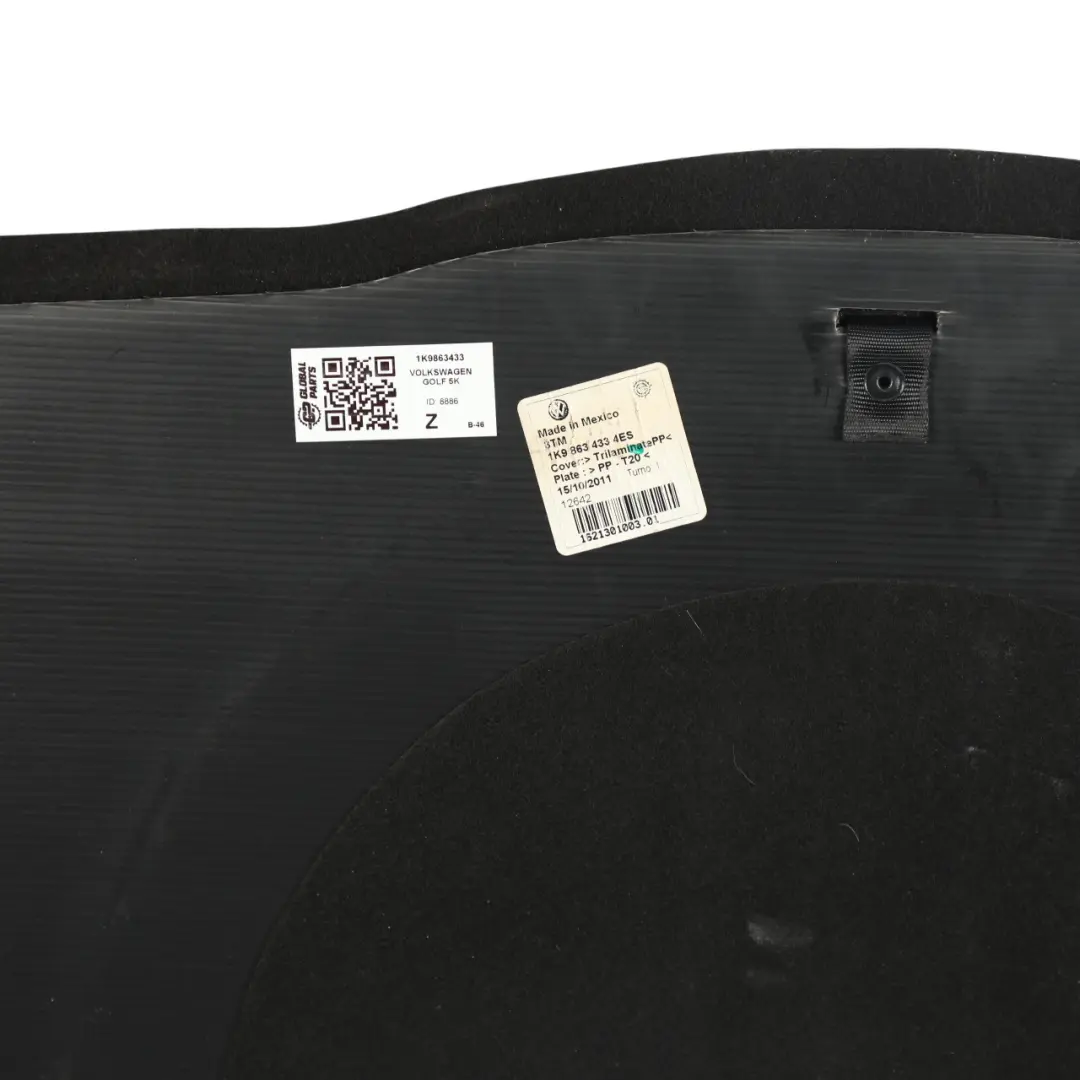 Mk6 Boot Floor Carpet Black to Volkswagen Golf with Part number 1K9863433 Volkswagen Golf Mk6 Boot Floor Carpet Black - SKU 1K9863433 - Part number 1K9863433