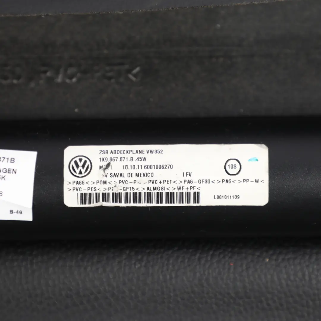 Mk6 Variant Rear Tailgate Roller Luggage Cover Parcel Shelf to VW Golf with Part number 1K9867871B VW Golf Mk6 Variant Rear Tailgate Roller Luggage Cover Parcel Shelf - SKU 1K9867871B - Part number 1K9867871B