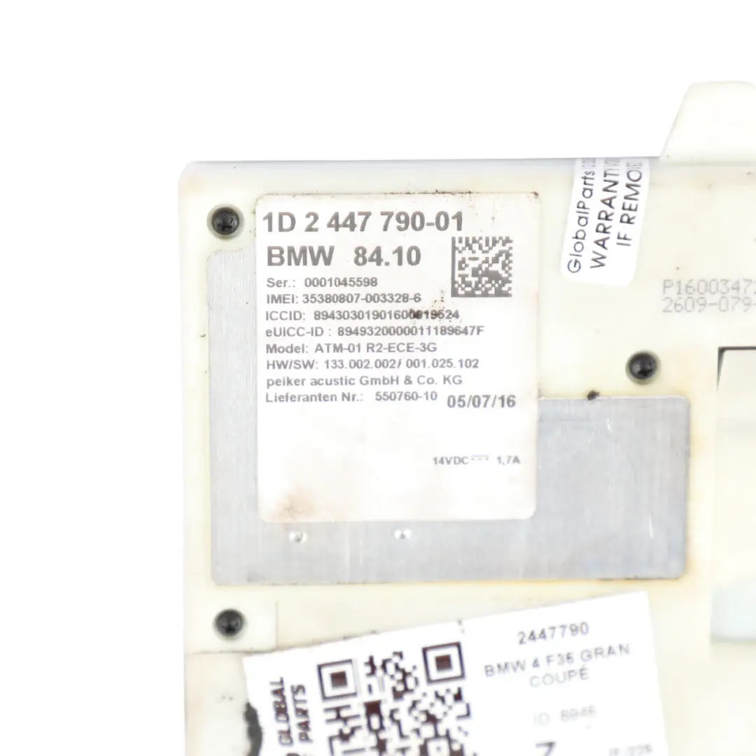 Bluetooth Telematic Control Module Unit to BMW F30 F31 F32 F36 with Part number 2447790 BMW F30 F31 F32 F36 Bluetooth Telematic Control Module Unit - SKU 2447790 - Part number 2447790