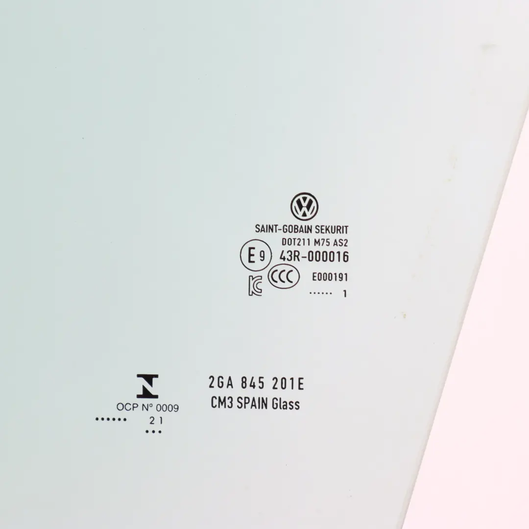 Volkswagen T-Roc A11 Door Window Glass Front Left N/S Green AS2 - SKU 2GA845201E - Part number 2GA845201E